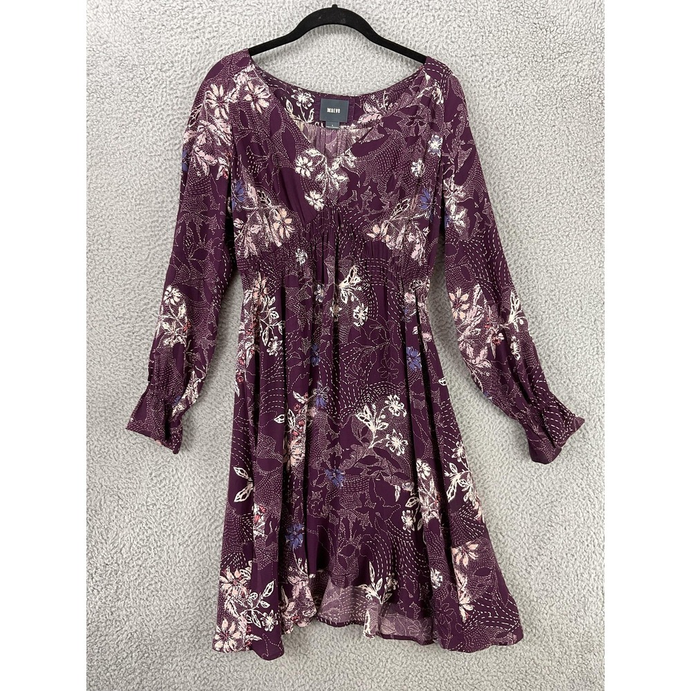 Maeve Dress Womens S Purple Fit & Flare Floral Puff Sleeve Smocked Ruffle